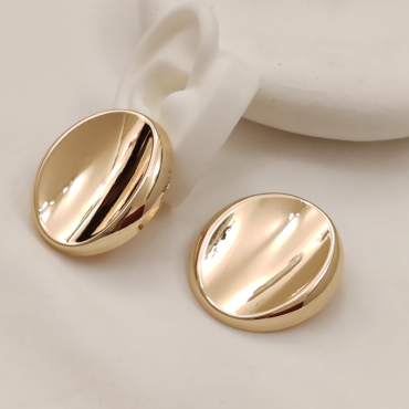 Büyük Düğme Gold Küpe,3cm