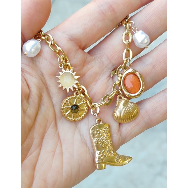 Çelik Charm İncili Kolye 